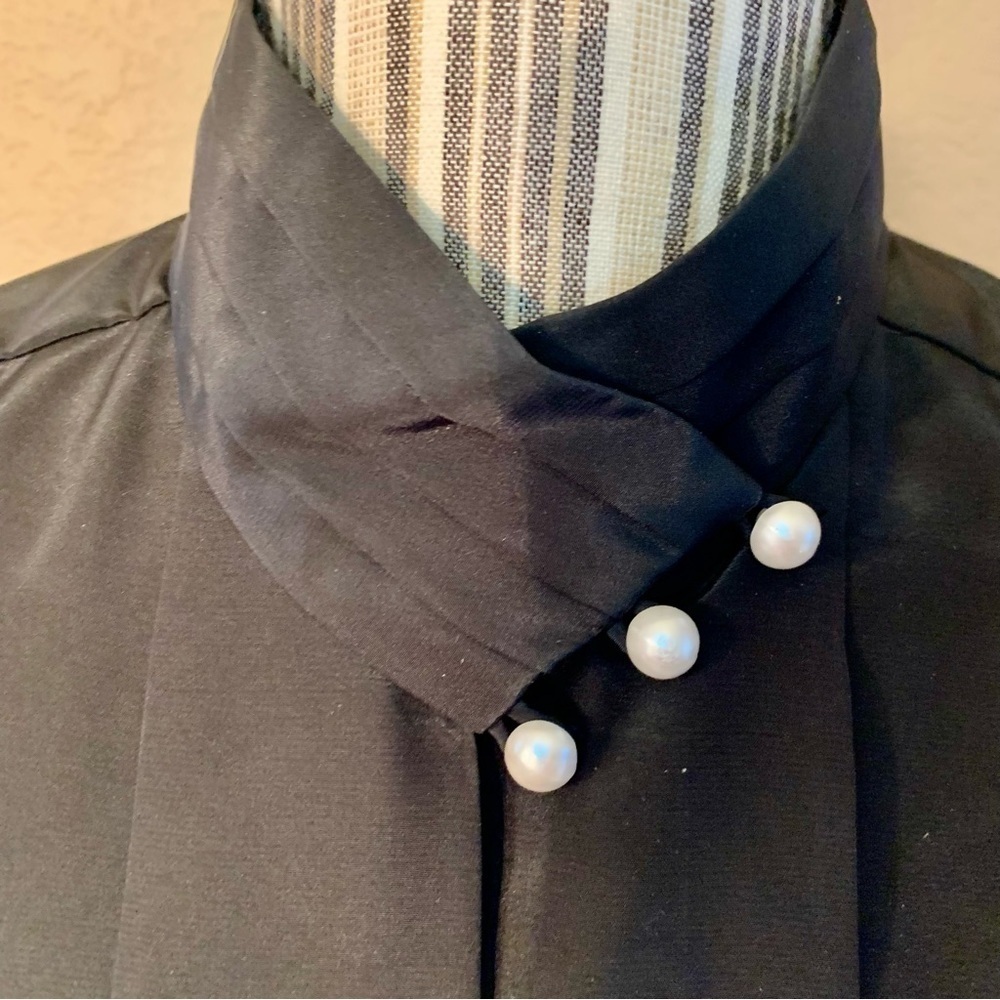Vintage Blouse Size 8 Susan Hutton Black Satin White Buttons Long Sleeve Classy - Picture 14 of 16